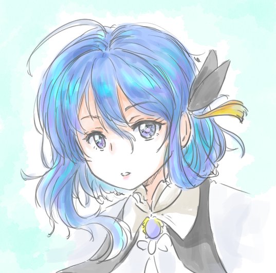 「blue hair parted lips」 illustration images(Latest)