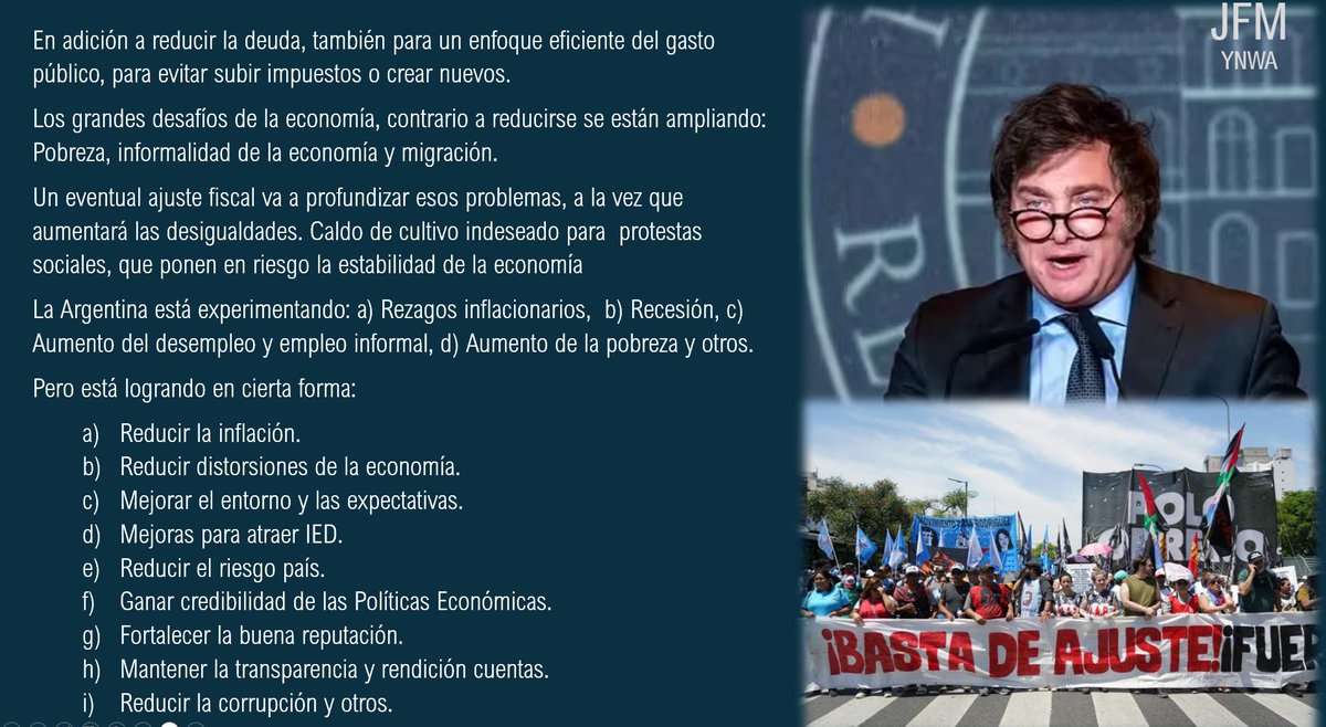 OBRodr's tweet image. Cuando la #macroeconomía se se gestiona mal, aumenta la magnitud de los desequilibrios. 

Es más desafiante el ajuste (sacrificio) que se debe hacer. 

Tarde o temprano, tocará un ajuste como el de la Argentina bajo #Milei.

elpais.com/argentina/2023…