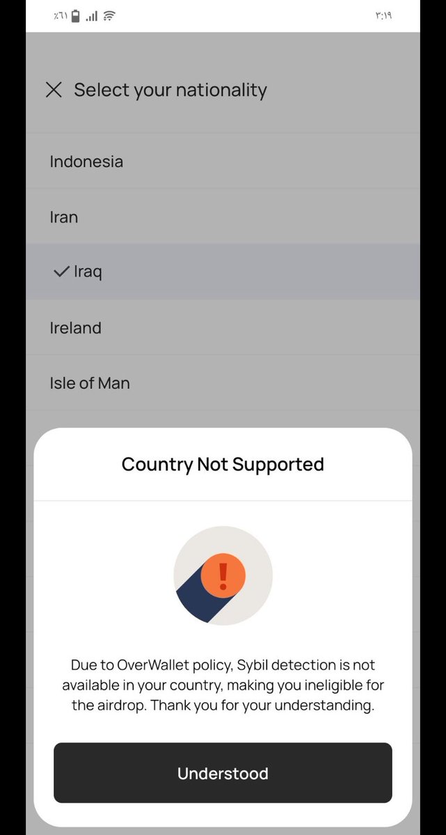 b6942069's tweet photo. Dear @overprotocol Team kindly include iraq 🇮🇶 in the kyc option, as many users from iraq who did used over wallet from long time (almost starting and Supporting you), not able to do kyc and also won’t get airdrop!!

Please look into it, and do add iraq in kyc option!! https://t.co/nCHaz2EZ3i