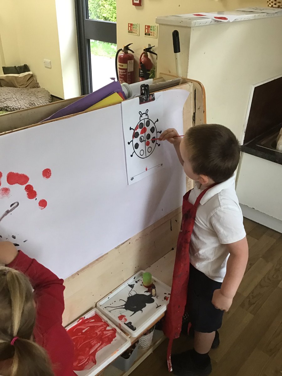 Adventurers have been reading “What the Ladybird heard” this week and have created some beautiful paintings and models. Outdoors we have modelled with clay exploring the different textures using wooden sticks for ladybird legs. Indoors we have carefully painted ladybird spots.
