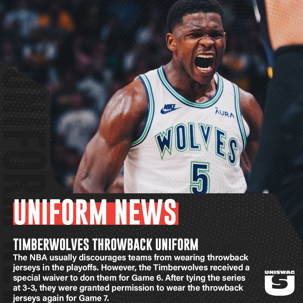 The @Timberwolves had to get special approval to wear their throwback threads for Game 7. #uniswag