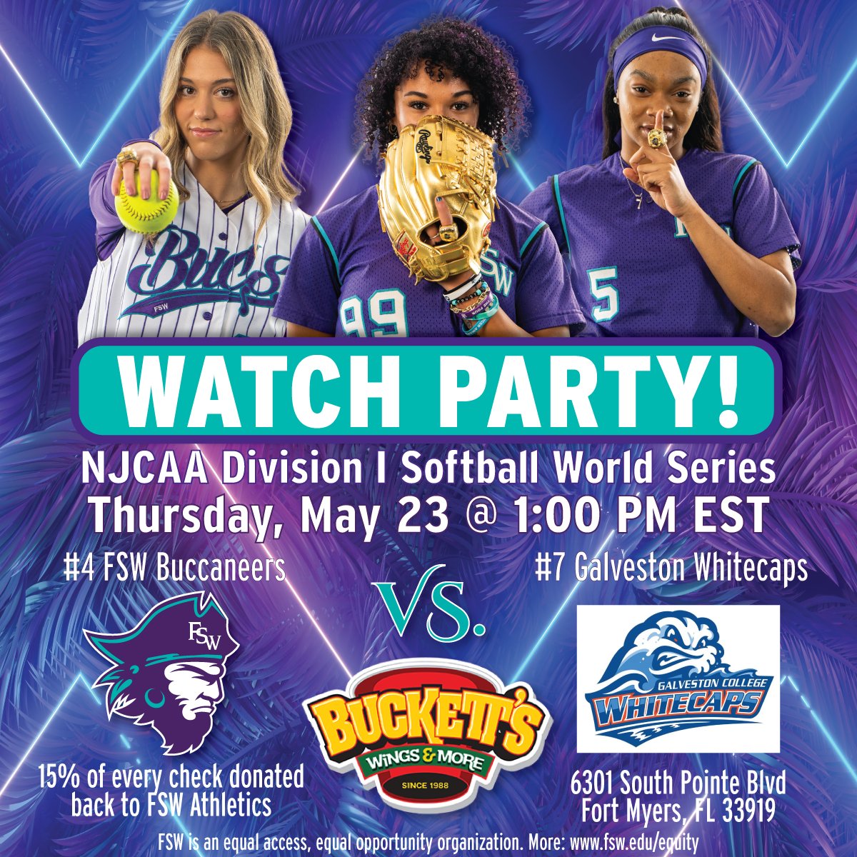 Bucs fans, we have your lunch plans for you this afternoon at Buckett's where you can join other FSW faithful for the Bucs World Series Watch Party at 1 PM. The Bucs game against Galveston will be streamed on the big screen with 15% of all checks going right back to Bucs