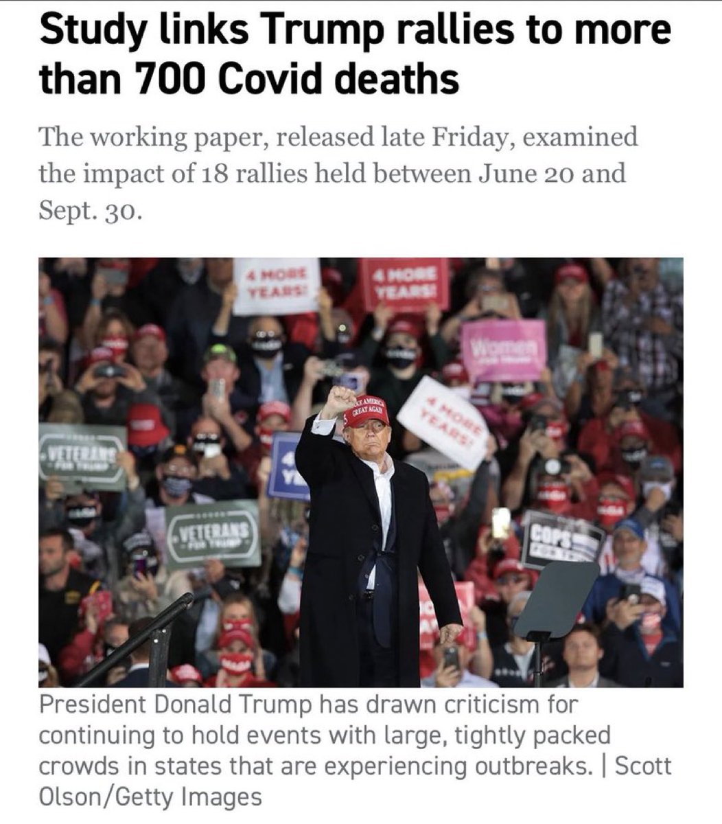 Trump could be one of the largest mass-killers in U.S. history. He knew the virus was deadly, yet he still encouraged people to attend his rallies because he required their adulation.