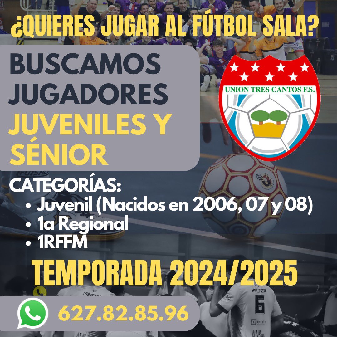 union3cantosfs's tweet photo. 🚨CAPTACIÓN🚨

🗒️ Desde la dirección deportiva del Club, nos ponemos a trabajar en la próxima temporada. 

⚽️ Si te gustaría competir al FÚTBOL SALA no dudes en ponerte en contacto con nosotros.

💪🏽 ¡Forma parte de la Familia Unión Tres Cantos!

📲 DANIEL: 627.82.85.96 https://t.co/4DBi5lDTjH