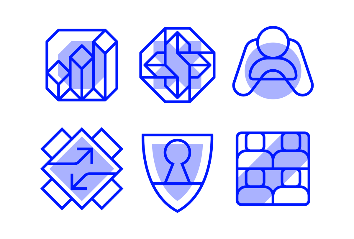 ethnfndr's tweet photo. Icon set for Bain Capital Crypto in collaboration with Andless LLC. Thin blue line system + solid complimenting shape in the background of each. #iconography #icondesigner #graphicdesigner #symbol https://t.co/tXB4AsV2kT