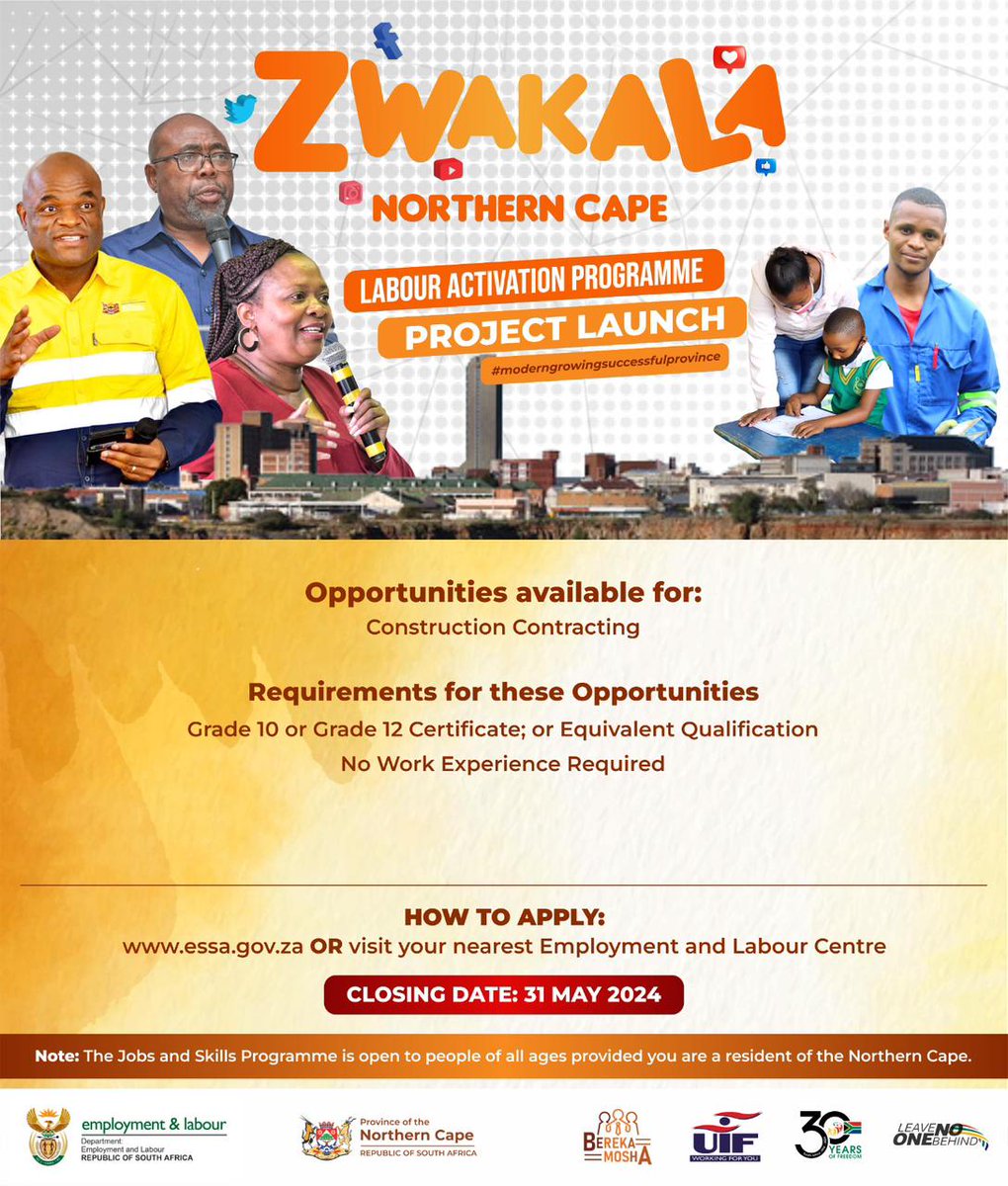deptoflabour's tweet photo. launch 19100 #LabourActivation extended skills development opportunities in #BuildingAndConstruction #CommunityHouseBuilding #ConstructionContracting #ICTTraining and #NewVentureCreation at the AR Abass Stadium in Kimberly (NC)

#UIF
#PES
#WorkingForYou https://t.co/FZgSrrPItp