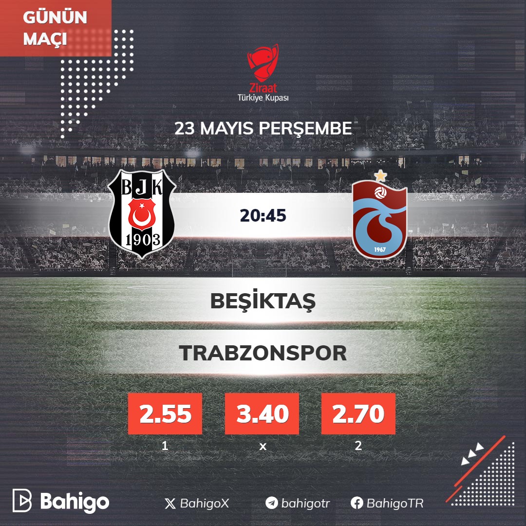 Beşiktaş ve Trabzonspor, 62. Türkiye Kupası'nın sahibi olmak için kozlarını paylaşacak. Hemen bahis yaparak heyecana ortak ol!

#Bahigo #ZiraatTürkiyeKupası #BeşiktaşınMaçıVar #BugünGünlerdenTrabzonspor #BJKvTS