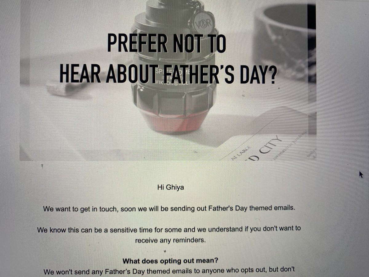 Shoutout to <a href="/ThePerfumeShop/">theperfumeshop</a> for their empathy, compassion, and attentiveness. Father’s Day is always a tough day for me, and sure for many others. And getting spammed by brands trying to promote their products or services for that day gets overwhelming and emotional. This is real