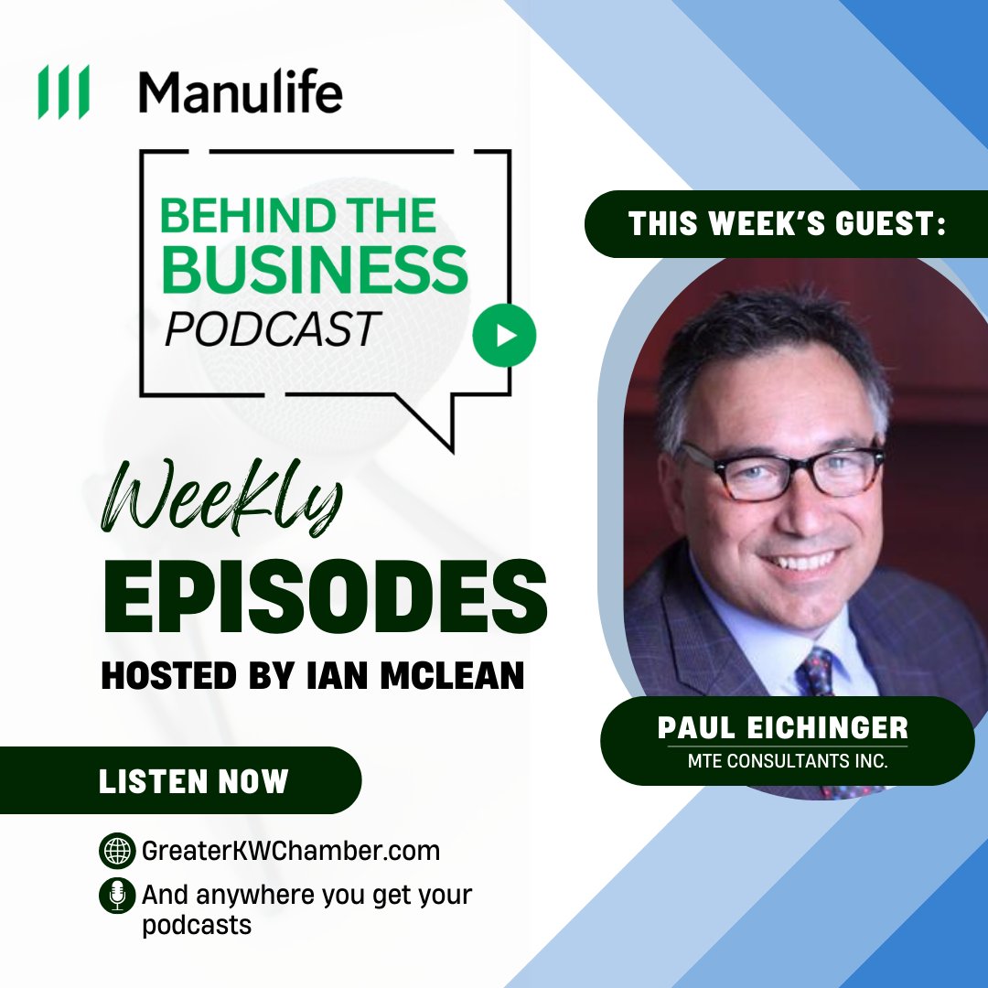 Episode 40 of our Behind the Business podcast is now live at greaterkwchamber.com/education/behi… - This week Ian is joined by Paul Eichinger, Vice President of MTE Consultants Inc🙌
