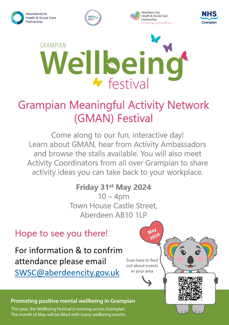 There is still time to register for the Grampian Meaningful Activity Network Festival. Stop by our stall from 10am to 4 pm to learn more about ALISS. See you tomorrow at Aberdeen Town House. #ConnectingYouToYourCommunity #GrampianWellbeingFestival