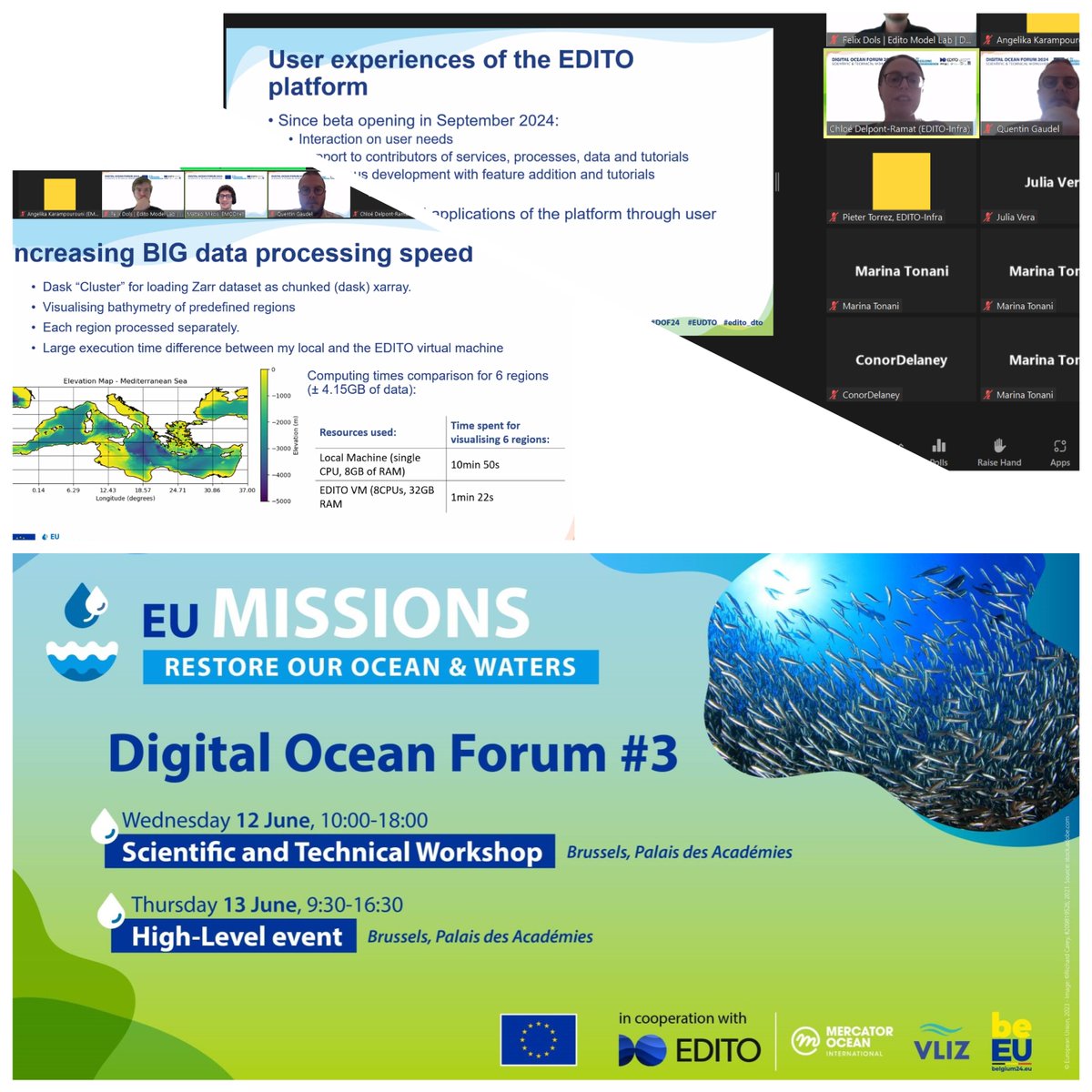 Thank you to the more than 60 EU project reps who joined our #DOF2024 warm-up webinar today, presenting the #EDITO platform & preparing participants for the Scientific & Technical Workshop taking place on June 12th! Stay tuned for more info on DOF 2024!