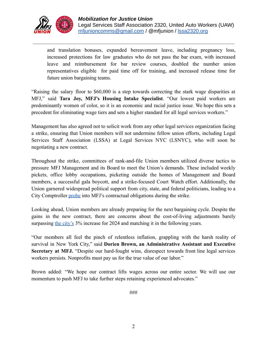 📢BREAKING: We Won A New Contract and Returned to Work After 13 Weeks on Strike! 📢 @MFJUnion Celebrates Monumental Gains, Looks Ahead to Fight Inflation and Staff Attrition Read more below 👇