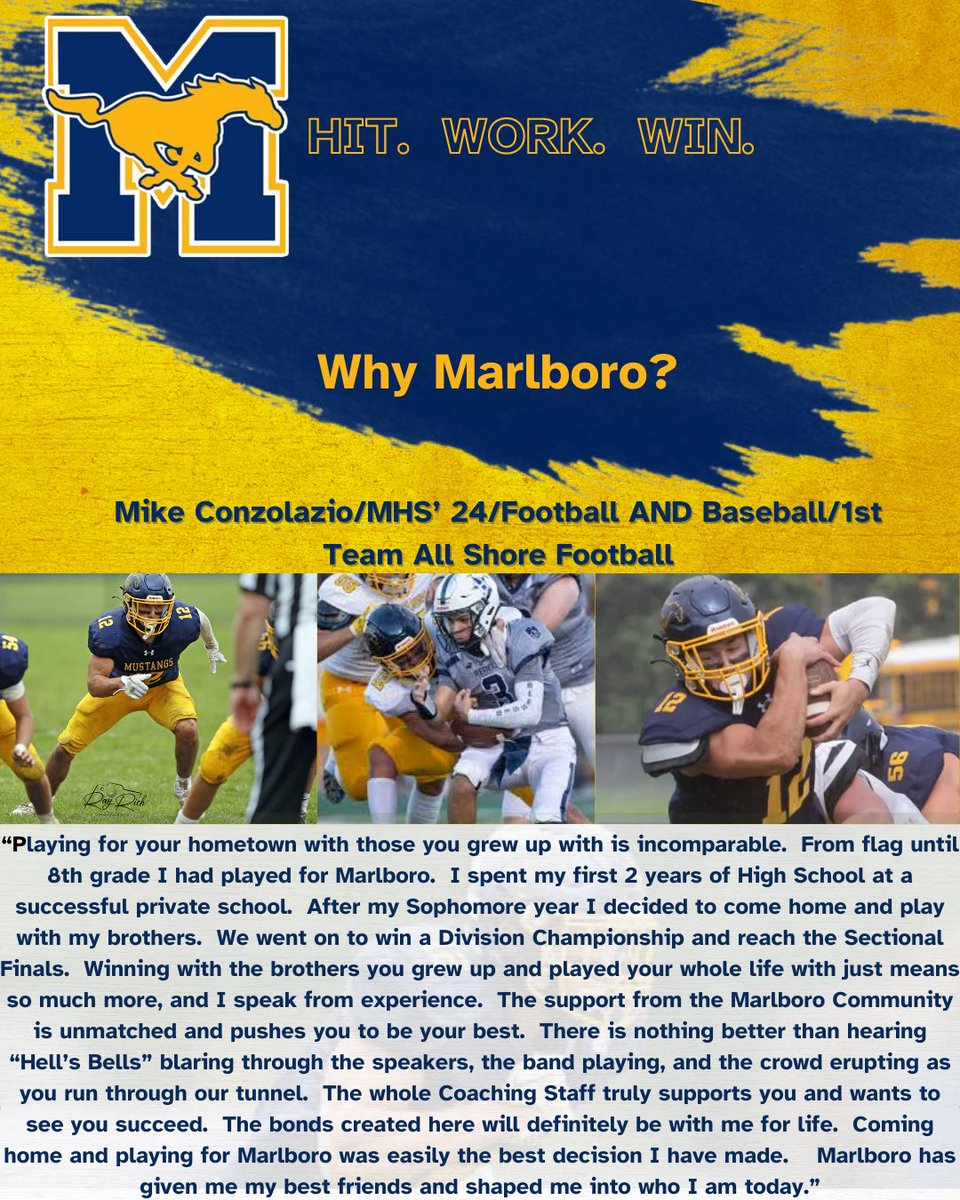 Why Marlboro? We asked @mikeconsolazio1. Read what he has to say about brotherhood, family bonds, and support from his coaches and community. Mike is a 2 sport athlete who came home and left his mark here!