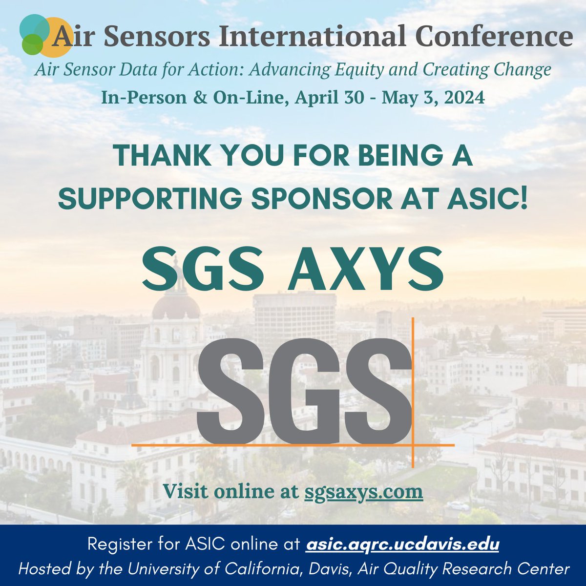 Thank you again to SGS AXYS for being an exhibitor at ASIC California 2024! Learn more about them at sgsaxys.com @SGS_SA #ASIC2024 #airquality #airsensors #lowcostsensors #communityscience