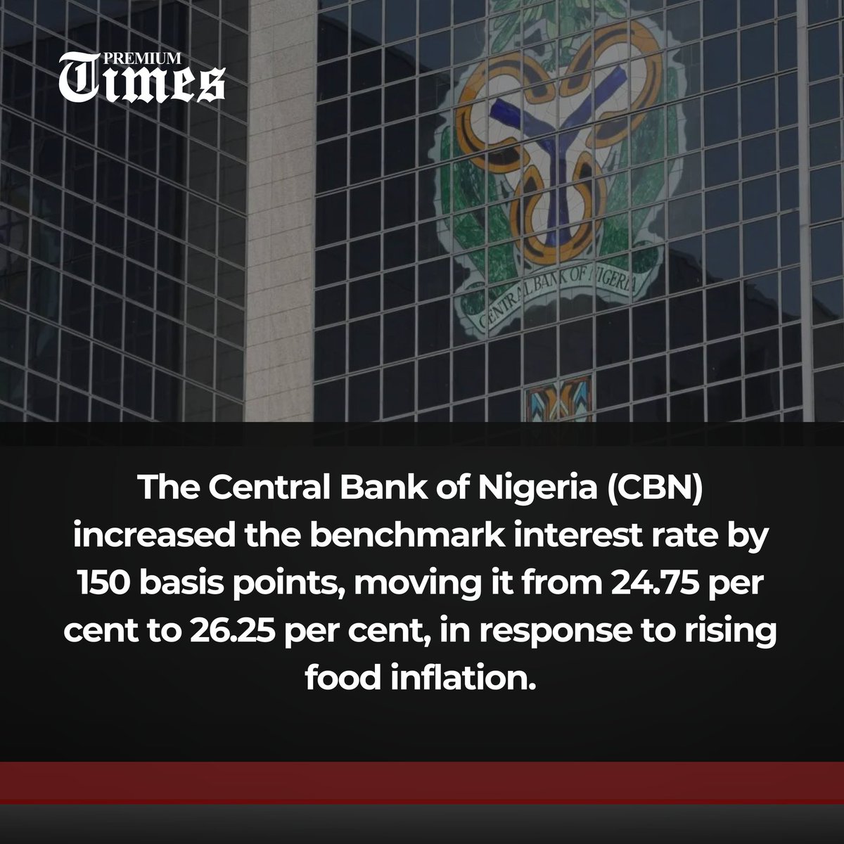 PremiumTimesng's tweet photo. Mr Cardoso the CBN governor said the MPC noted that the inflationary pressure continues to be driven largely by food inflation.
The benchmark interest rate, also called MPR (monetary policy rate) can be considered the interest rate the CBN uses to lend to banks who then lend to customers at a higher rate. https://t.co/u6wFy5FgLR