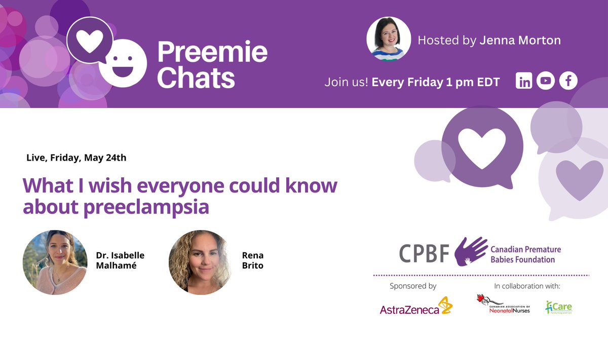 This week we will be discussing What everyone should know about preeclampsia. @IsabelleMalhame and @renabrito will address the risk factors for preeclampsia; potential signs of this complication and how it is diagnosed and treated Join us on our Facebook, YouTube or LinkedIn page