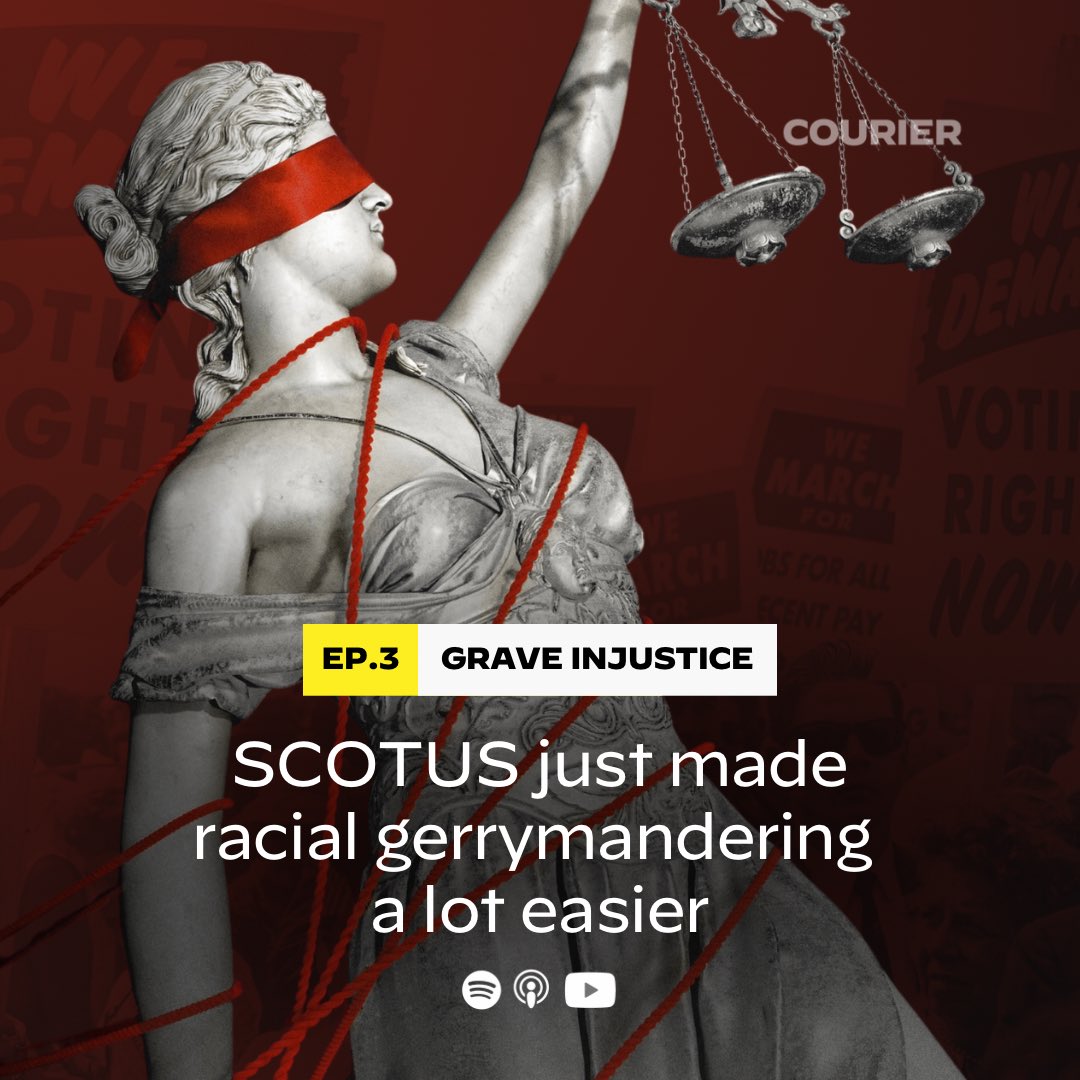 BREAKING: The Supreme Court just made racial gerrymandering a lot easier — with Justice Thomas going as far as to say federal courts should not hear racial gerrymandering claims going forward. Listen to Grave Injustice’s 3rd episode for how we got here and the right-wing actors