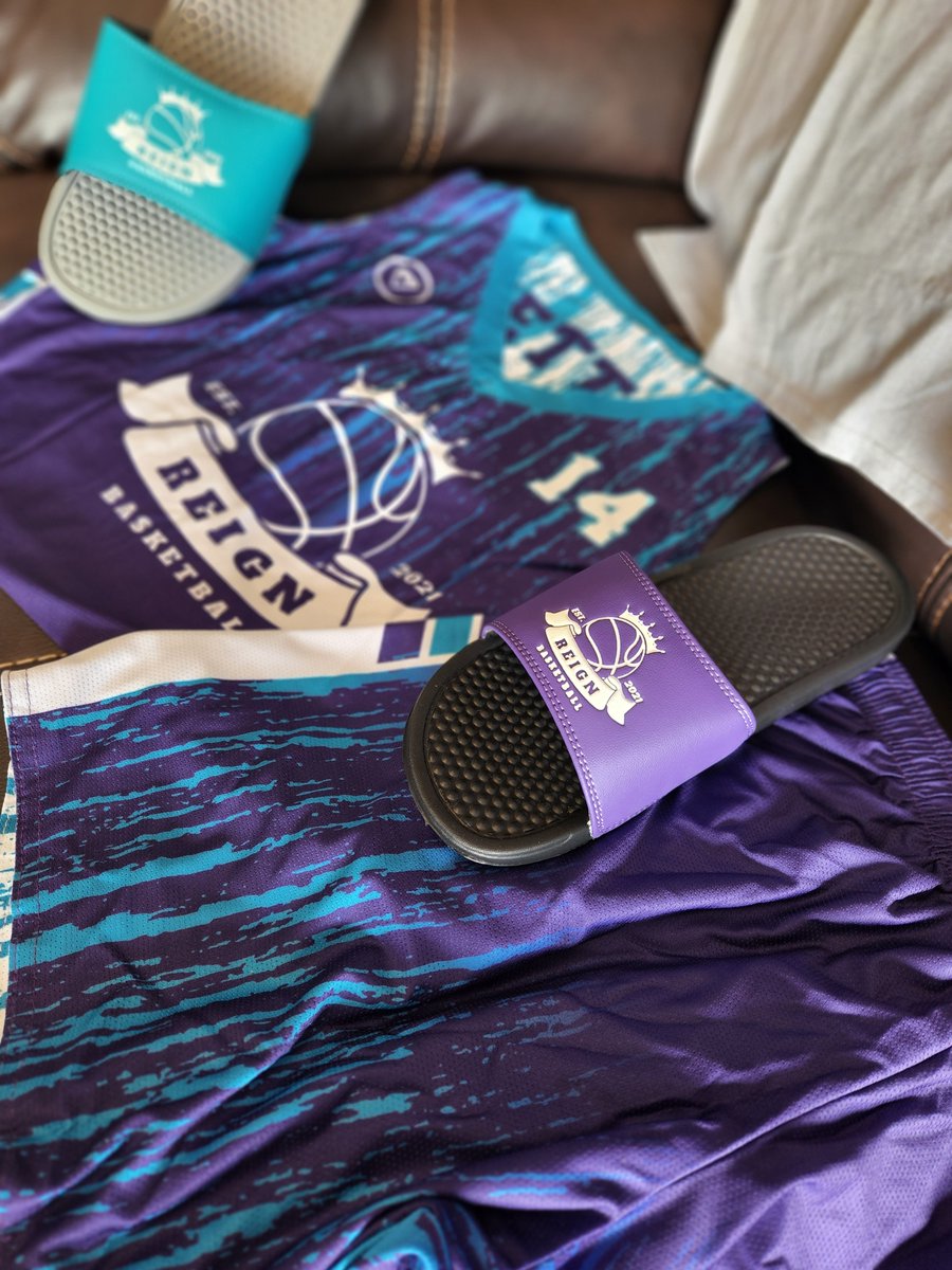 prideslides's tweet photo. East Texas Reign Basketball is at the top of their game with these cold purple and teal unis and their awesome off-court Pride Slides!

#customslides #customclogs #promotionalproducts #promo #swag #spiritwear #teamapparel #teamgear #fundraisingideas #fundraiser #customsandals https://t.co/jr08yj35E7