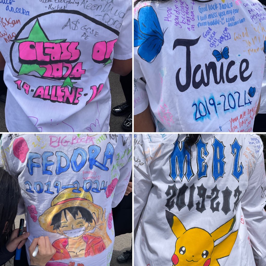 FeatherstoneHS's tweet photo. Shirt signing next level! Some amazing shirt designs today: what a memory ❤️ Also thank you to Areena and Jeevan for being such great Year Reps - it has been brilliant working with you 😊
#shirtsigning #shirtsigningday #year11 #goodluck🍀 https://t.co/1CZPTir4gm