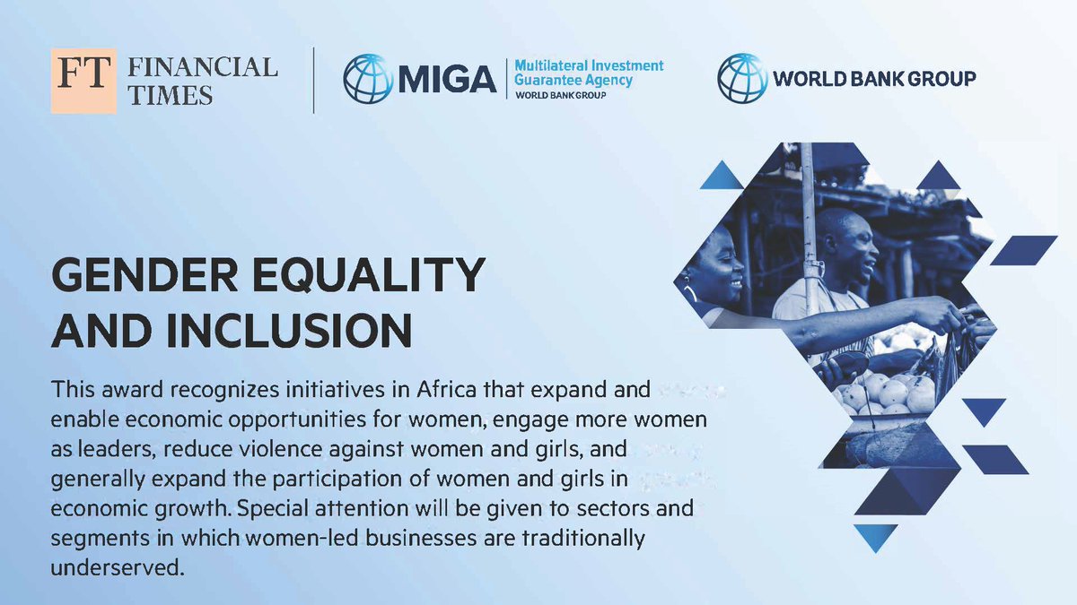 Does your work promote #GenderEquality in #Africa?

Apply for the #AfricaSFAwards, honoring projects that support women's economic participation and leadership in Africa.

Enter by July 31: wrld.bg/IS9P50RSJNm

<a href="/ftlive/">Financial Times Live</a> <a href="/FT/">Financial Times</a>