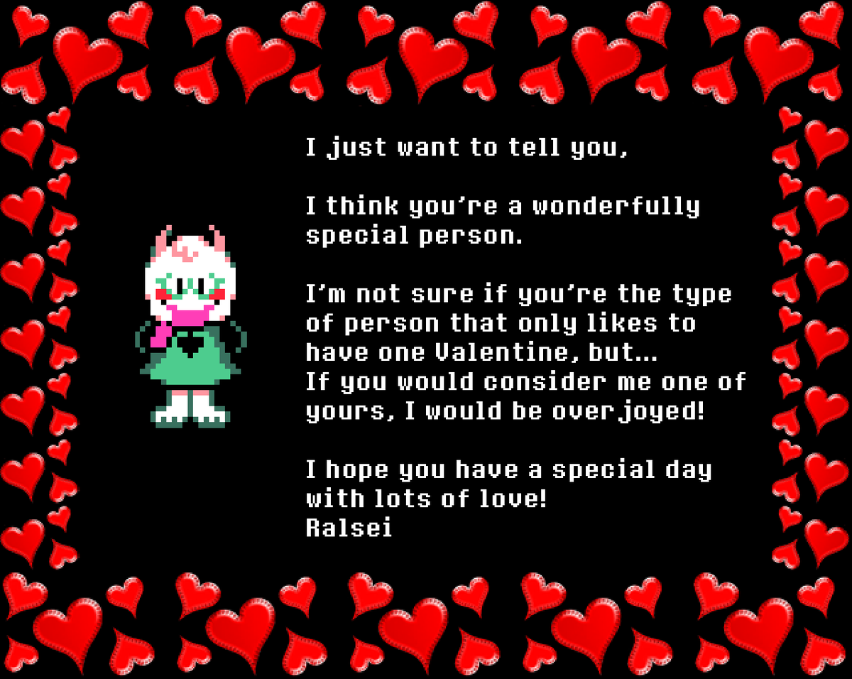 dailytobytrivia's tweet photo. One of the love letters from the LOVE Deltarune newsletter confirms that Ralsei wouldn't mind being in a polyamorous relationship https://t.co/PiFuAdgXLx