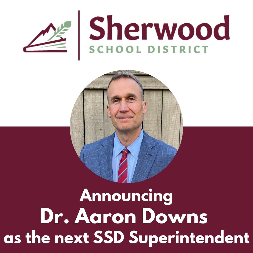 The Sherwood School District and Board of Directors is pleased to announce the selection of Dr. Aaron Downs as the next Superintendent of the Sherwood School District. For more details, please see the district's press release on our website at bit.ly/3V0KJ3I