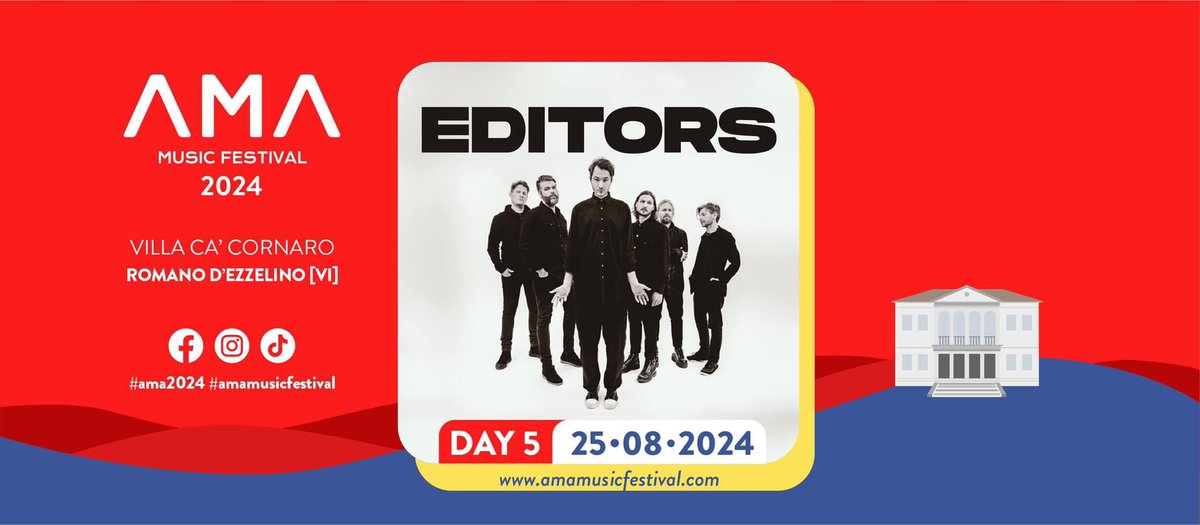 NEWS! 🔥 Gli <a href="/editorsofficial/">EDITORS</a> suoneranno in Italia domenica 25 agosto sul palco del Ama Music Festival a Romano d’ezzelino, Vicenza.
Biglietti in vendita da venerdì 24 maggio.
