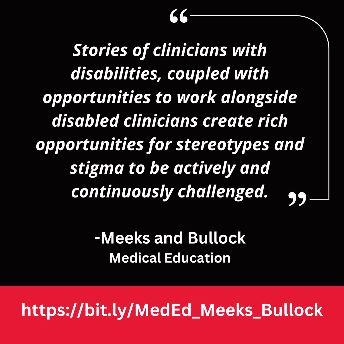 Storytelling in #MedEd is crucial for challenging stereotypes and stigma. 📚

Sharing experiences of disabled clinicians promotes inclusion and diversity. 🩺✨

Read more: bit.ly/MedEd_Meeks_Bu… in @MedEd_Journal

#MedTwitter #Ableism #DocsWithDisabilities