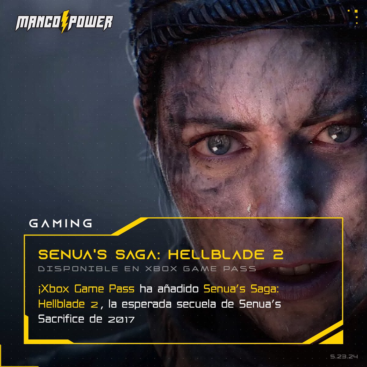 MancoPowerPR's tweet photo. Xbox Game Pass ha añadido Senua’s Saga: Hellblade2, la esperada secuela de Senua’s Sacrifice de 2017. El juego es actualmente una exclusiva para consolas #Xbox y está disponible sin costo adicional para los suscriptores de #XboxGamePass. 

#MancoPower #MancoNews #SenuasSaga https://t.co/PleTMJji8i
