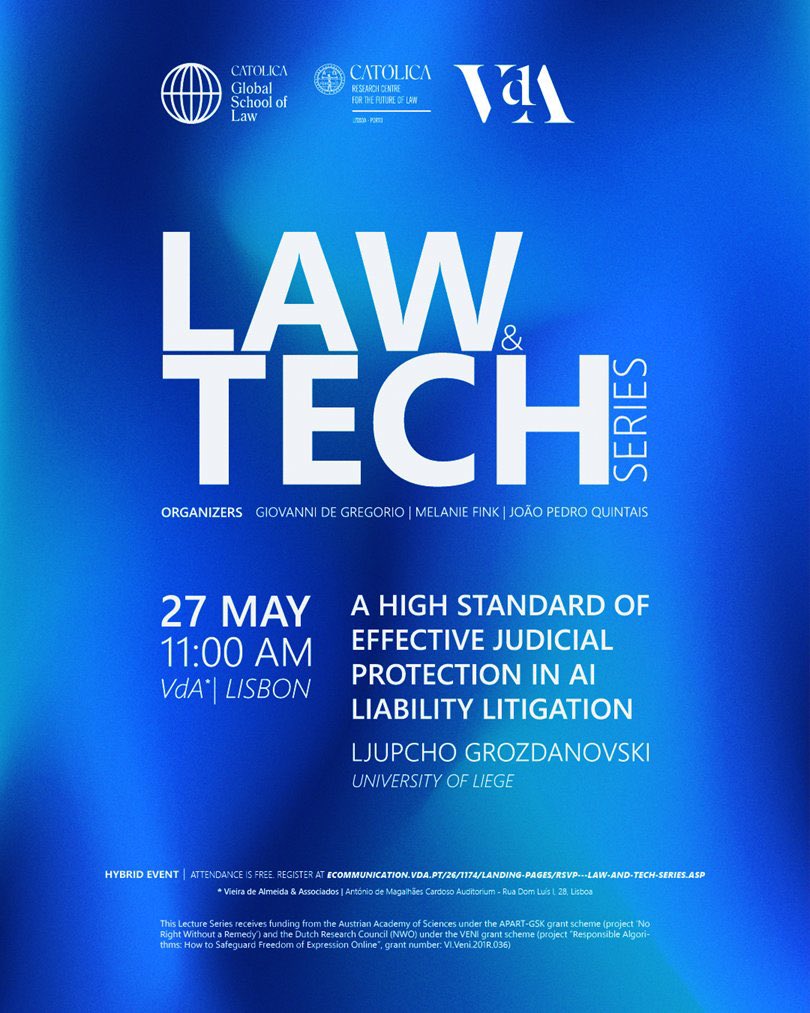 Join us on May 27 for @LjupchoILS’s talk on AI Liability Litigation 🤖👩🏼‍⚖️ In-person at VdA’s headquarters or online at ecommunication.vda.pt/26/1174/landin…