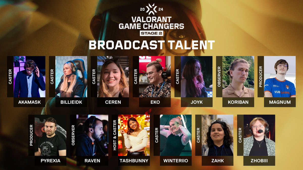 Introducing the broadcast talent for #VCTGameChangersEMEA

Tune in tomorrow to catch the action!
❣️ Live at 17:00 CEST on ttv/dive_gg