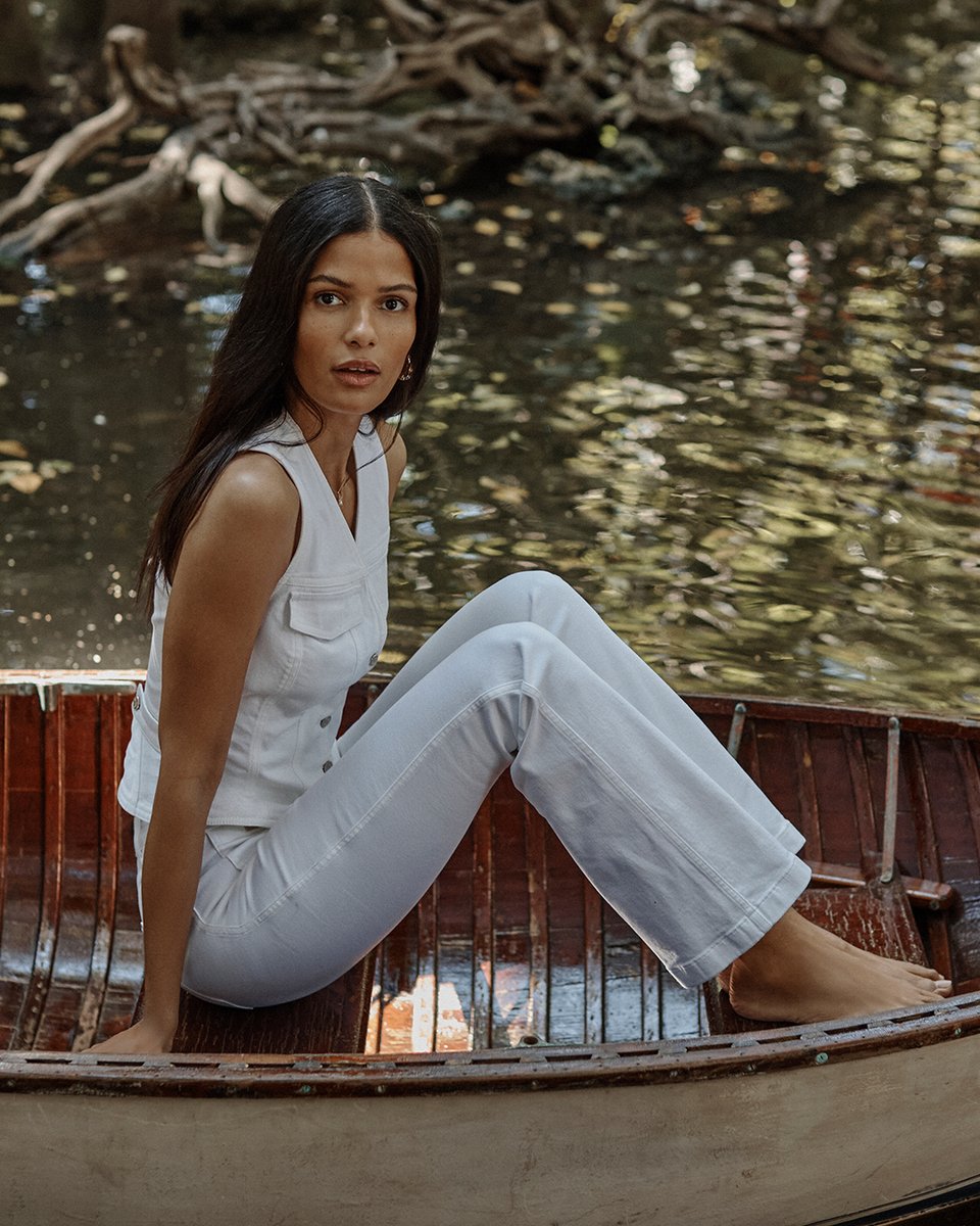 It's white denim season. Cool + lightweight, this vest + jeans duo is just right for all your casual summer outings. #WhiteDenim spr.ly/6013d0v6P