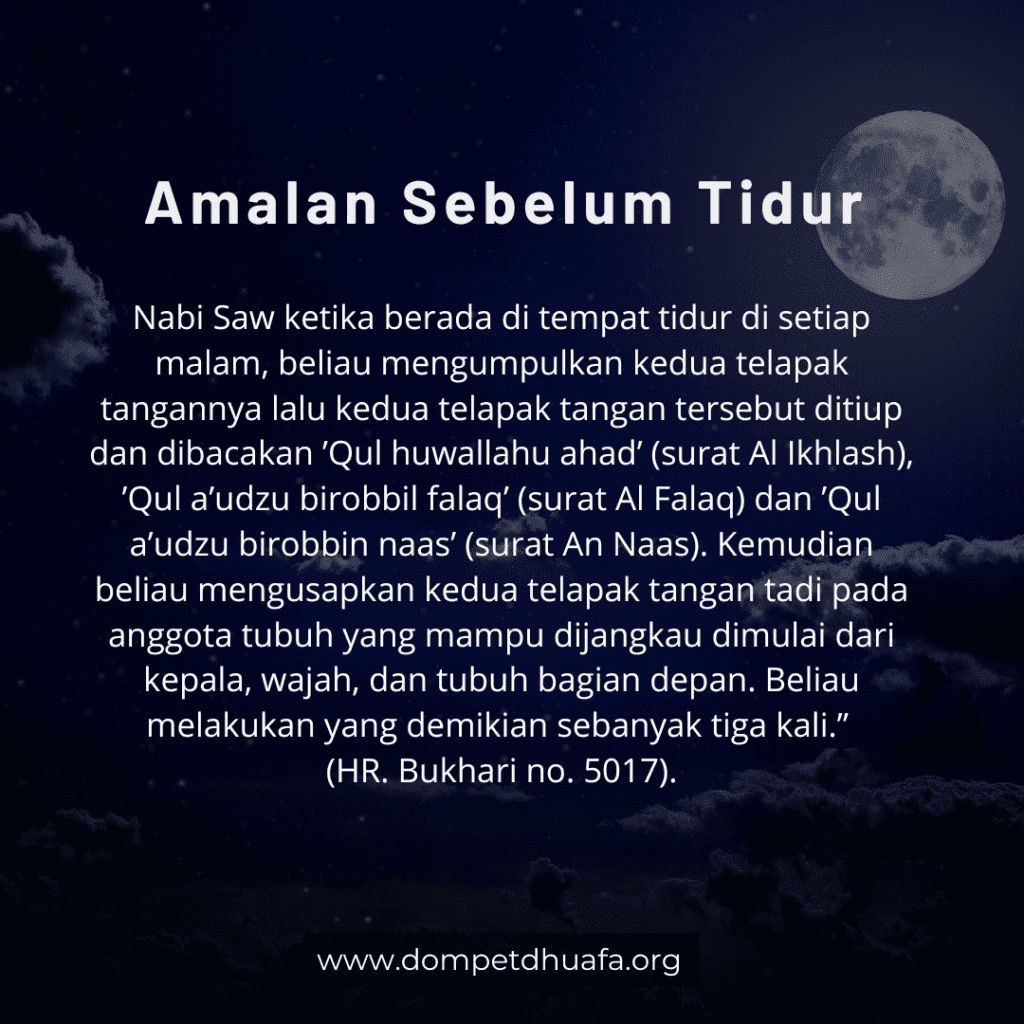 Yuk istirahat dengan berkualitas malam ini, agar besok bisa kembali beraktivitas &amp; beribadah dengan maksimal. Sebelum tidur, yuk amalkan amalan sunnah sebelum tidur ini! 🤲 #doatidur #hadistmalam