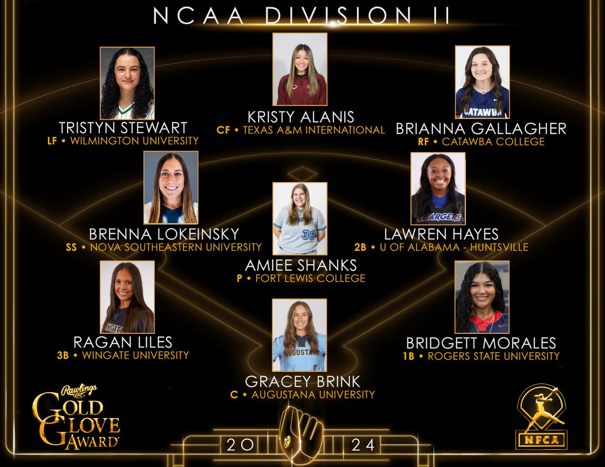 NCAA DII Rawlings Gold Glove Award Winners 🏆 #TeamRawlings #RawlingsGoldGloveAward @NFCAorg