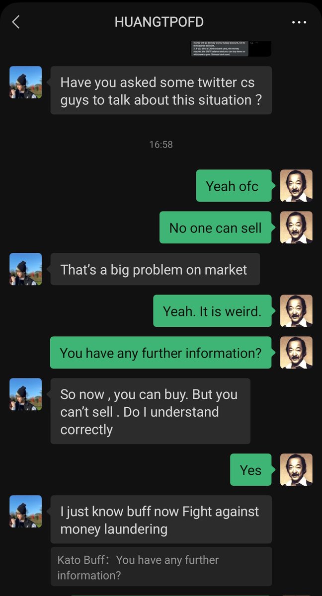 KatoBuff's tweet image. A friend in China just says buff is fighting against money laundering.

1. Cases.
2. Restricting buff to ID verified users in China to control the movements and be able to take legal actions.

Idk if this is accurate yet, but it makes sense to be honest.