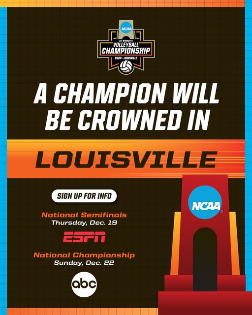 The NCAA and ESPN announced that the 2024 Division I Women’s Volleyball Championship final in Louisville, KY, will take place Sunday, Dec. 22. This marks the second year the final is on Sunday, and it will again be broadcast on ABC. Release: avca.org/blog/2024-ncaa… #WeAreAVCA
