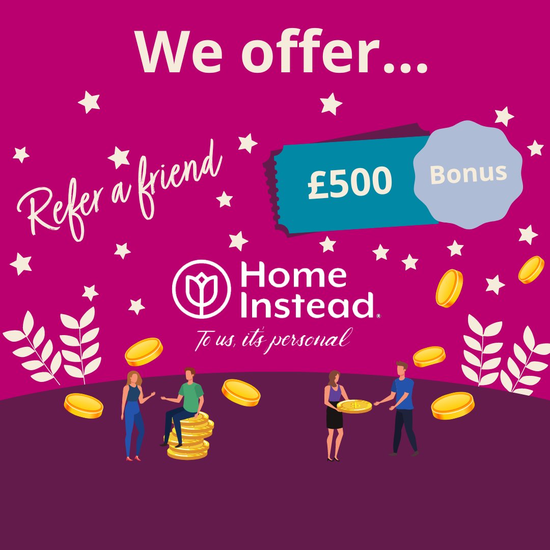 At Home Instead, we value our incredible team! Our ongoing £500 referral scheme is just one way we show our appreciation. Refer a friend to join our caring community in Devon and earn a bonus as a thank you! 💸 #HomeInstead #ReferralScheme #DevonCommunity #SupportOurStaff #WeCare