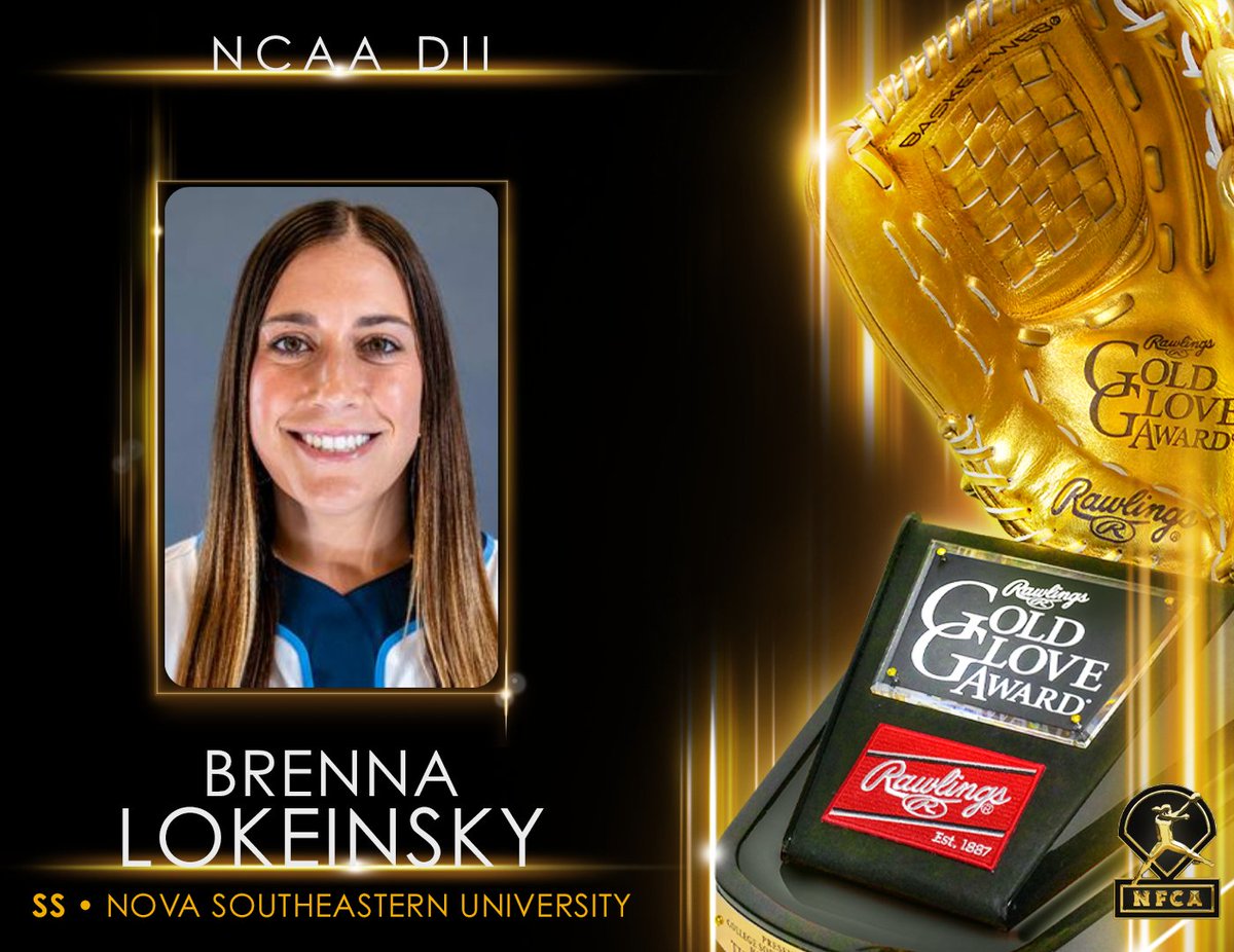 NCAA DII Rawlings Gold Glove Award Winner - SS - Brenna Lokeinsky 🏆 #TeamRawlings #RawlingsGoldGloveAward @NFCAorg