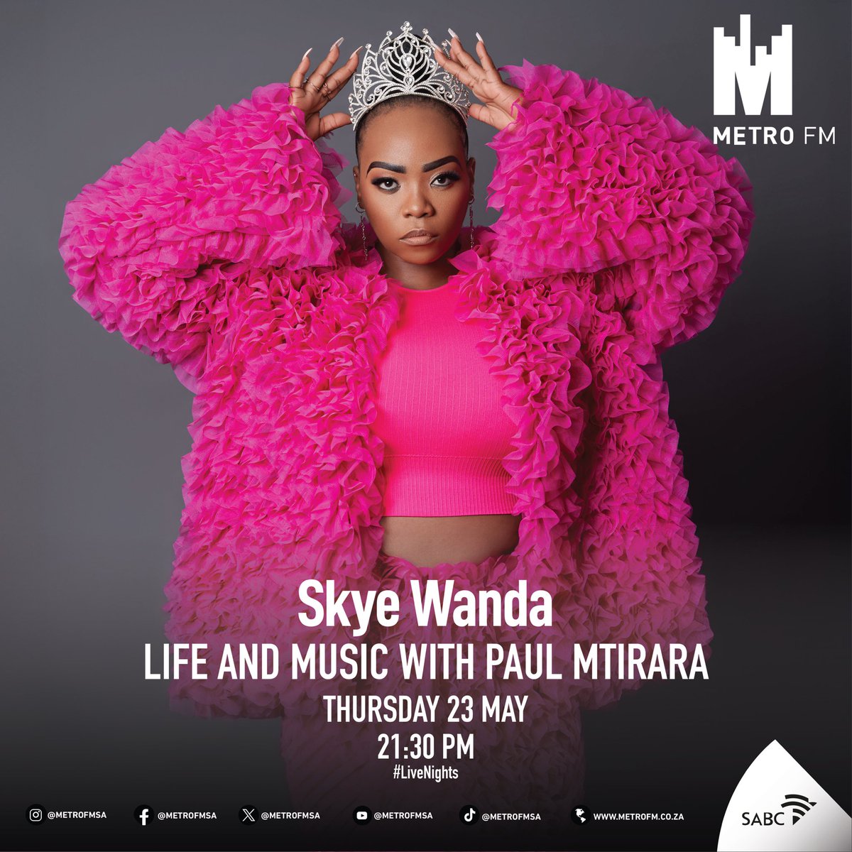 @skyewandasa is on the show tonight 🔥🔥🔥🔥🔥🔥 it’s going to be amazing @METROFMSA #lifeandmusic tune in for super hot music!