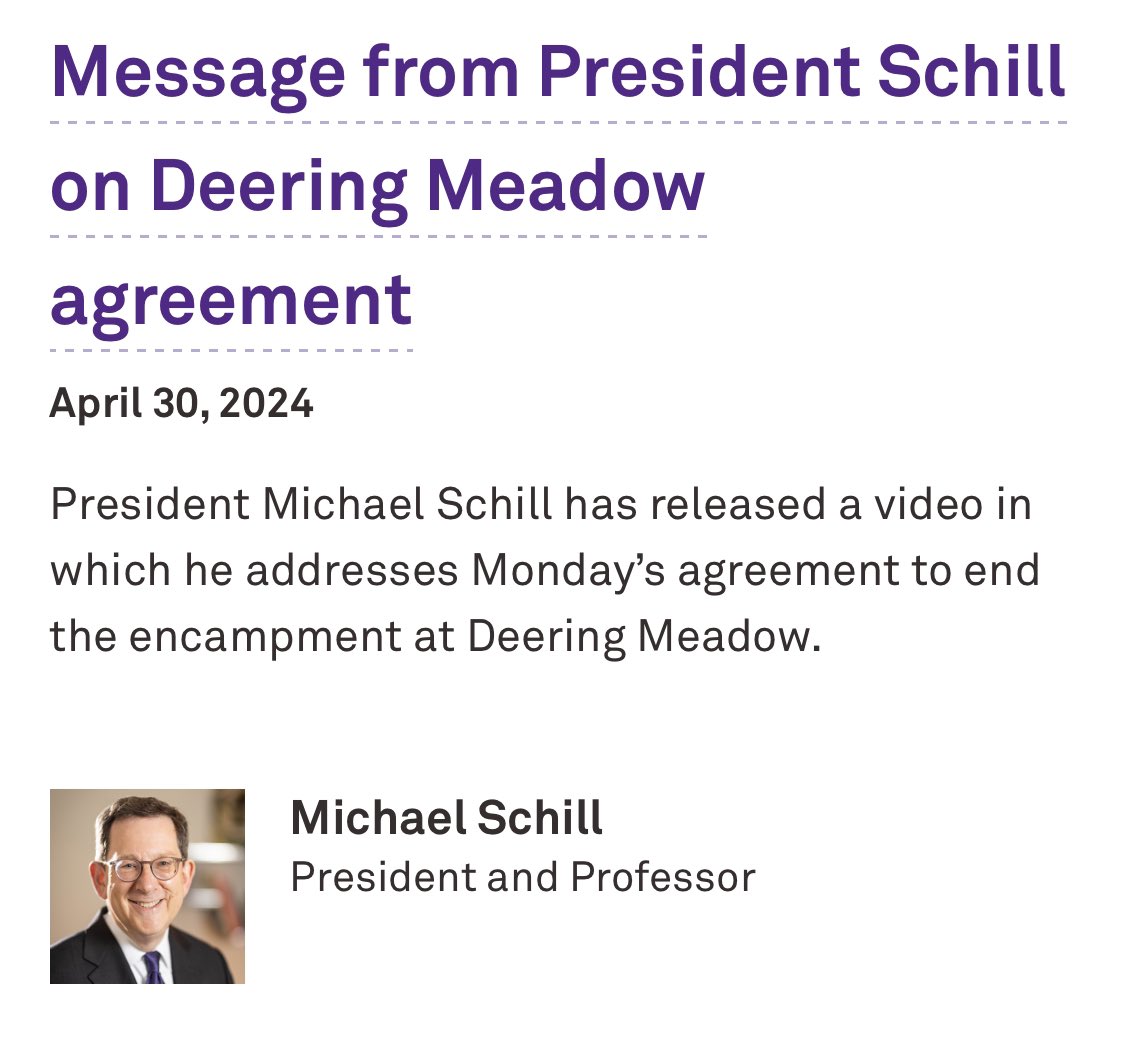Schill just testified that he never called the deal with the @NorthwesternU encampment ‘the Deering Meadow Agreement.’ Uh: