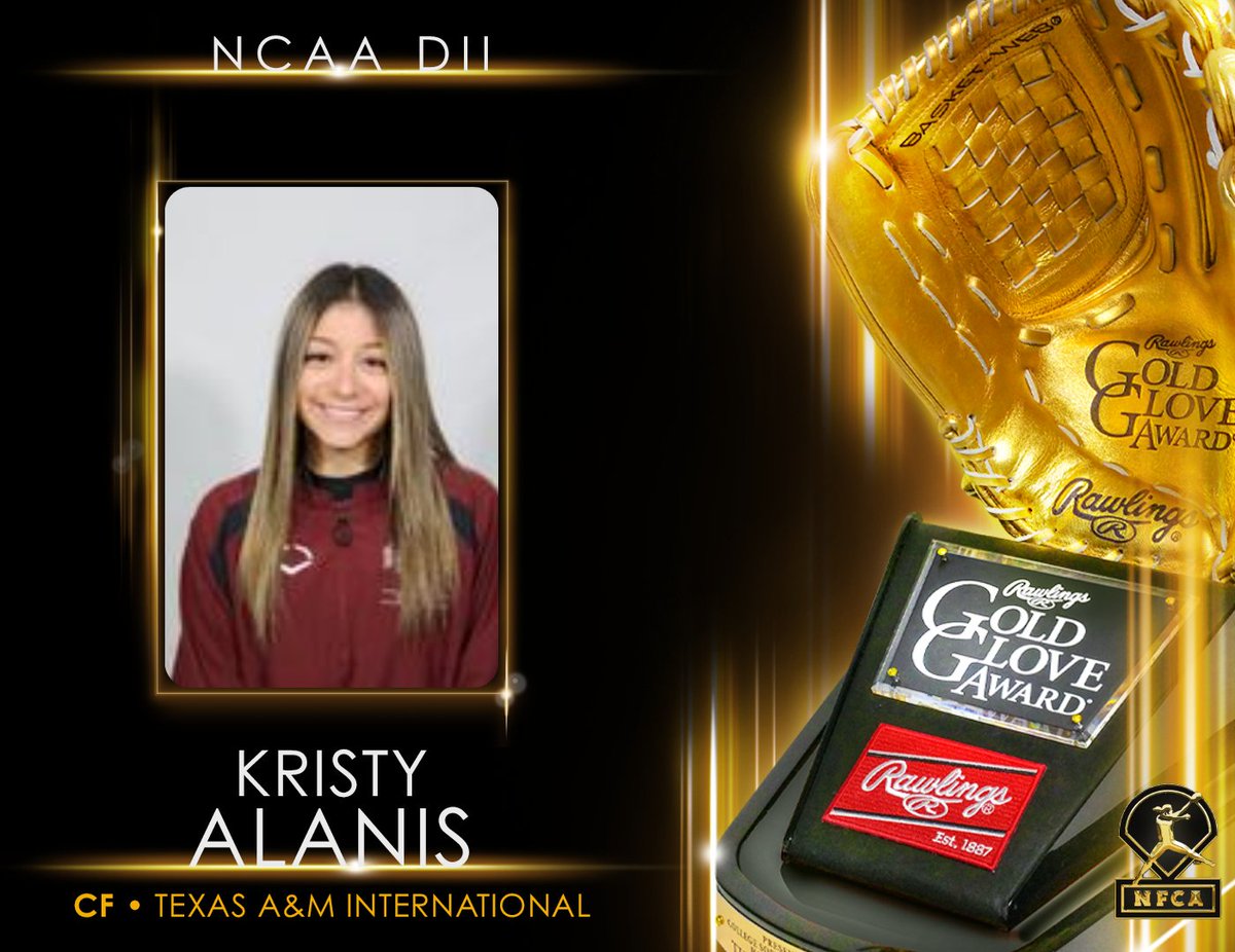 NCAA DII Rawlings Gold Glove Award Winner - CF - Kristy Alanis 🏆 #TeamRawlings #RawlingsGoldGloveAward @NFCAorg