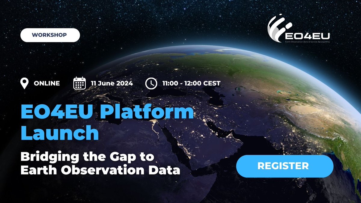 EO4EU's tweet photo. 🚀 We are thrilled to announce the ONLINE WORKSHOP marking the launch of the EO4EU Platform! 🌏

🗓 Join us on 11 June 2024 at 🕙 11:00-12:00 CEST to discover the functionalities and tools offered by the EO4EU Platform 💻

✅ The workshop is free of charge, but registration is mandatory.

Book your spot 👉 https://t.co/Wxmj8AxQtO

#EO #data #science #technology #AI #ML