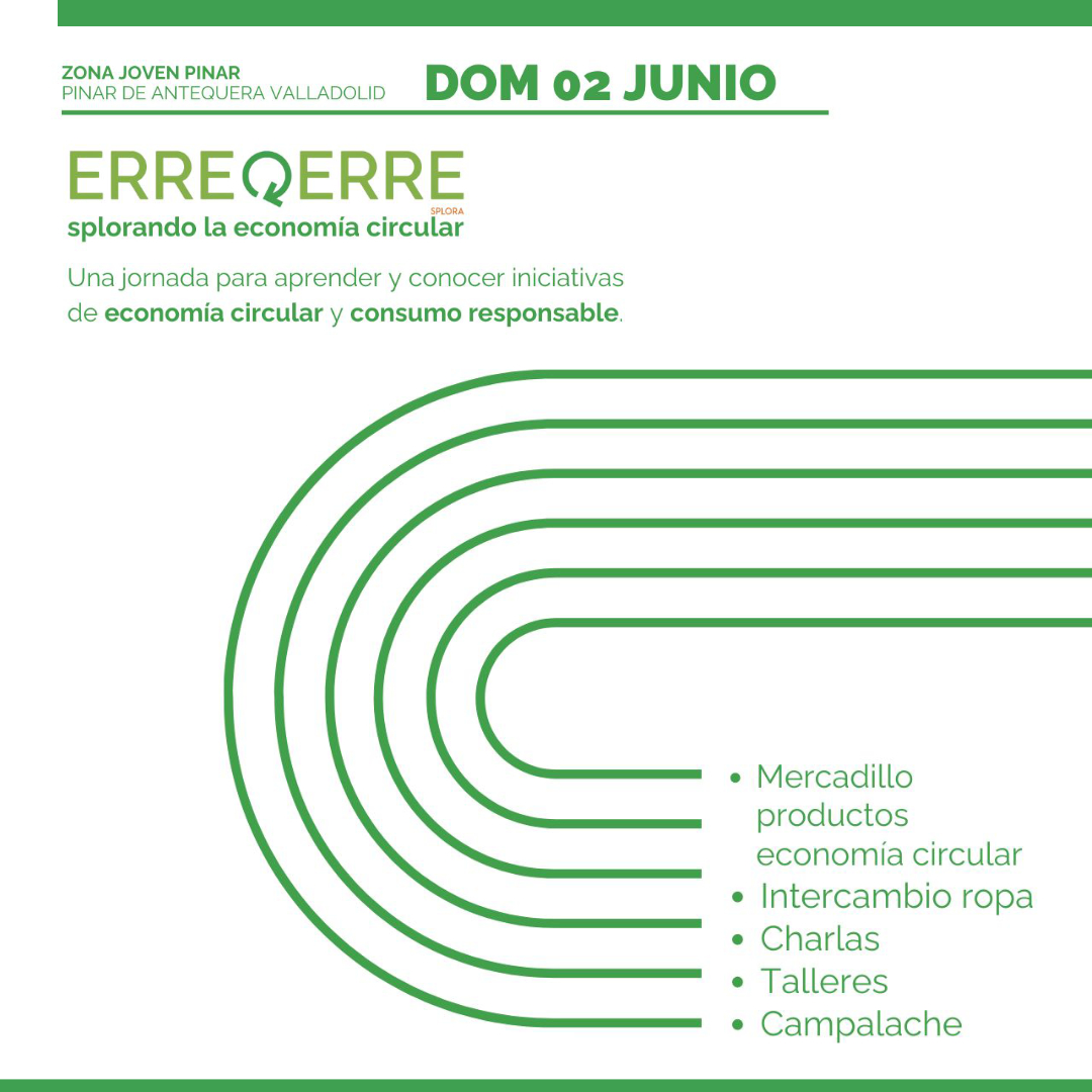 ejovensurVA's tweet photo. JORNADAS ERRE QUE ERRE primavera
@FundacionSplora  organiza, el domingo 2 JUNIO, unas jornadas en el Pinar de Antequera con actividades y talleres en torno a la economía circular, el consumo responsable y el respeto por nuestro medioambiente.  
INFO:  https://t.co/XJv21fBCdq https://t.co/gYEAh1oQFO