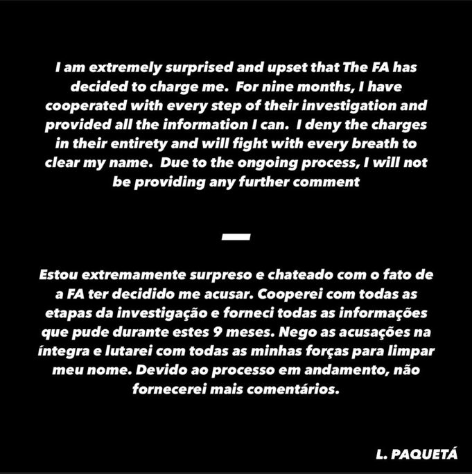 𝙊𝙁𝙁𝙄𝘾𝙄𝘼𝙇: Lucas Paqueta has released a statement 👇