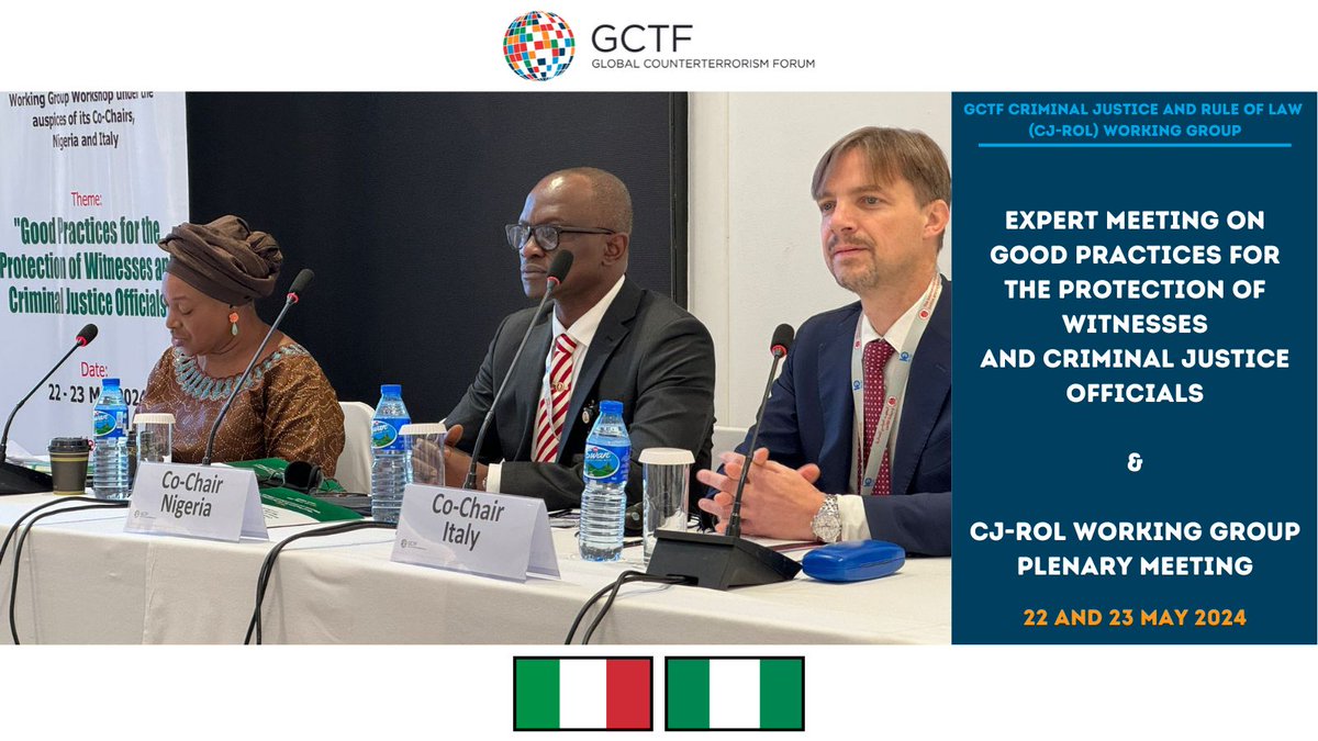 Italy 🇮🇹 & Nigeria 🇳🇬, with @iijmalta as impl. partner, brought experts together in Abuja, Nigeria, to discuss good practices to strengthen #protection & #security of #witnesses & #justiceofficials participating in terrorism cases’ proceedings 👉thegctf.org/What-we-do/Wor…