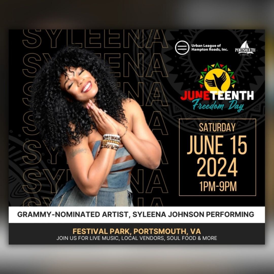 🌟 Don't miss Grammy-nominated R&amp;B sensation Syleena Johnson live in concert at our 3rd Annual Juneteenth Freedom Day celebration on Saturday, June 15, 2024 at Festival Park in Portsmouth, VA!

Let us know you're coming: eventbrite.com/e/903354285987…
