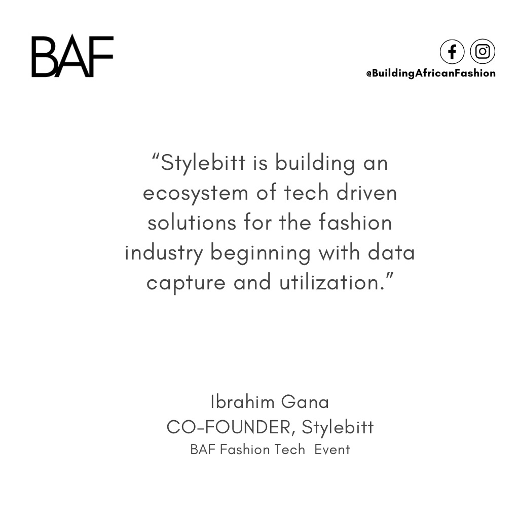 Caption:

Highlights from our most recent Fashion and Tech focus event with Ibrahim Gana, Co-Founder of Style bitt

Stay tunes for more upcoming digital events!
.
.
.
#BAF #Fashion #Tech #BAFFashionTech #AfricanFashion #BuildingAfricanFashion #BuildingOurFashionSector