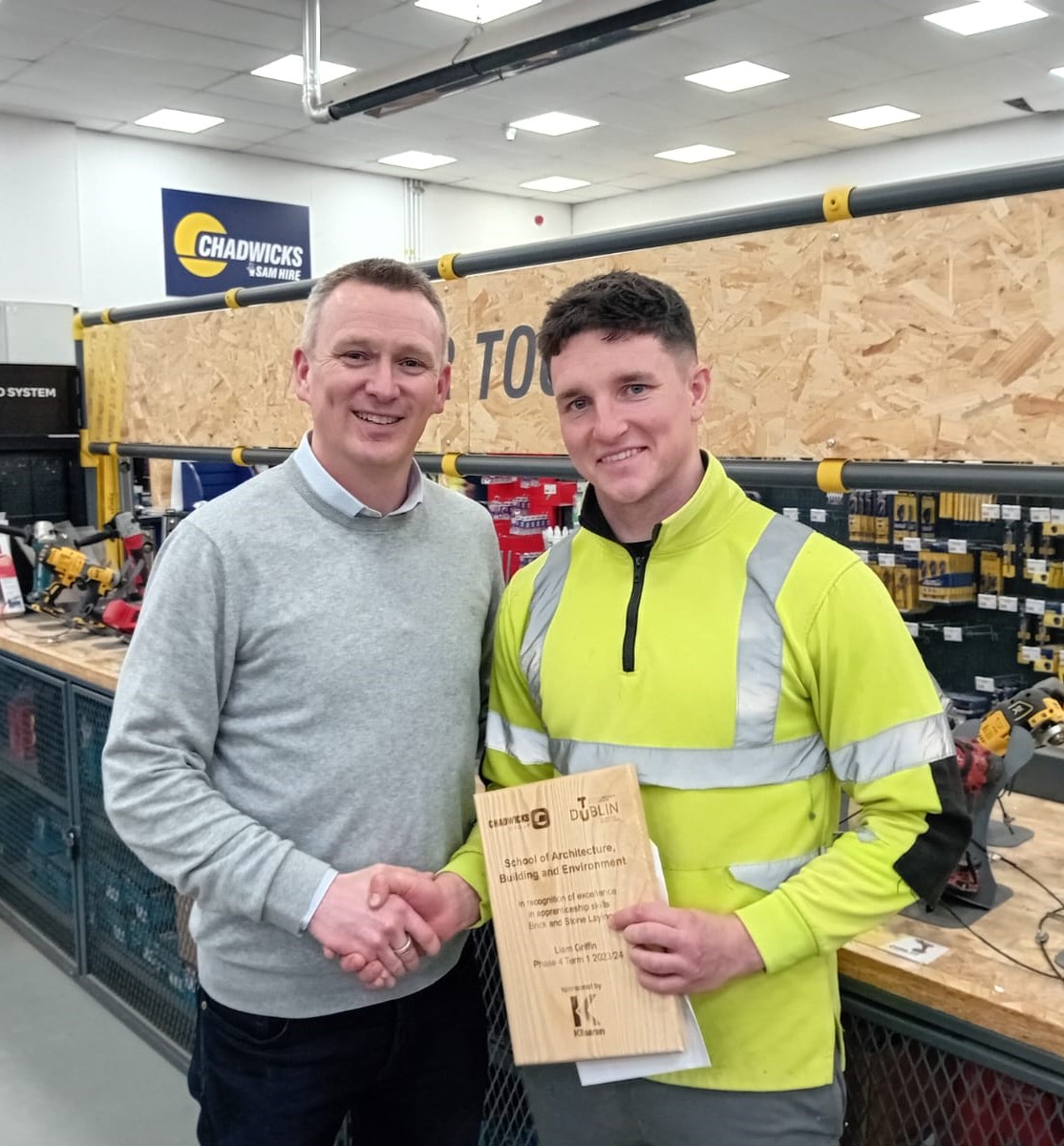 Congratulations to Liam Griffin who was awarded a 2024 Technological University Dublin Apprentice Excellence Award in the Brick and Stone Laying category, sponsored by Kilsaran.

#Chadwicks #LetsGetItDone