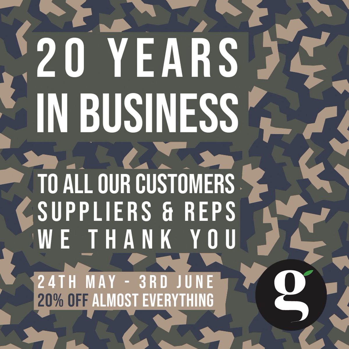 greatstuffhydro's tweet photo. WE ARE 20! HAPPY BIRTHDAY TO US
WHO WANTS 20% OFF SITE WIDE?*

Starting Friday 24th May until Monday 3rd June we have 20% off *almost everything. Discount will already be applied on the website.

Much love from everyone at Great Stuff Hydro.
https://t.co/vfqYinuPYF https://t.co/eWSuEcxvm6
