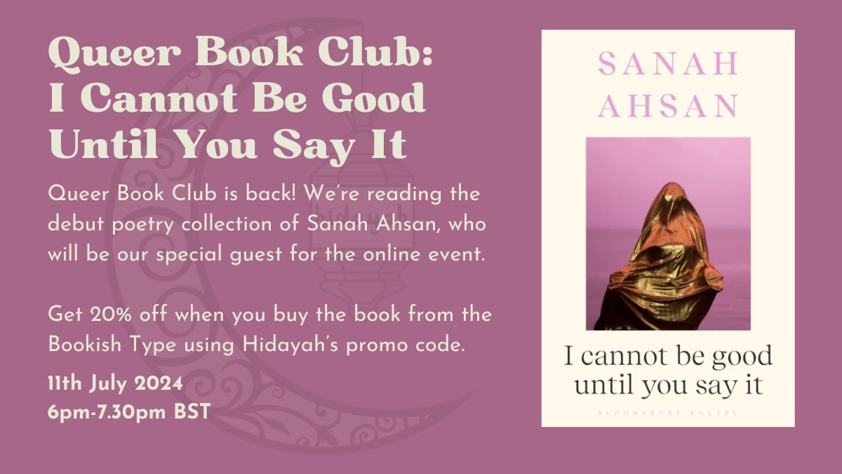Queer Book Club is back! We're reading a debut poetry collection by queer Muslim poet Sanah Ahsan: 'I Cannot Be Good Until You Say It'.

Sign up to our online event (11/7/24) If you buy it from The Bookish Type, you get 20% off! #bookclub #queermuslim

outsavvy.com/event/20349/qu…